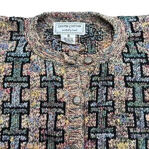 Women's South Cotton Knitted by Hand Geometric Design Cardigan Sweater Size S‎
